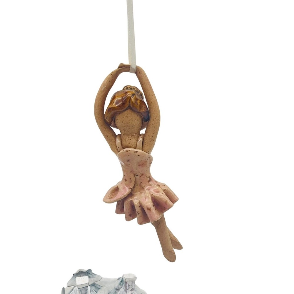 Ballerina Ornament Handmade Clay Pink Tutu Brunette Girl Grand Daughter Holiday